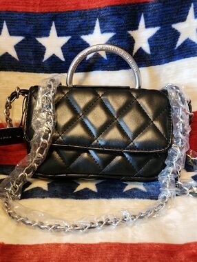 Quilted Crossbody Bag with Silver Ring Handle